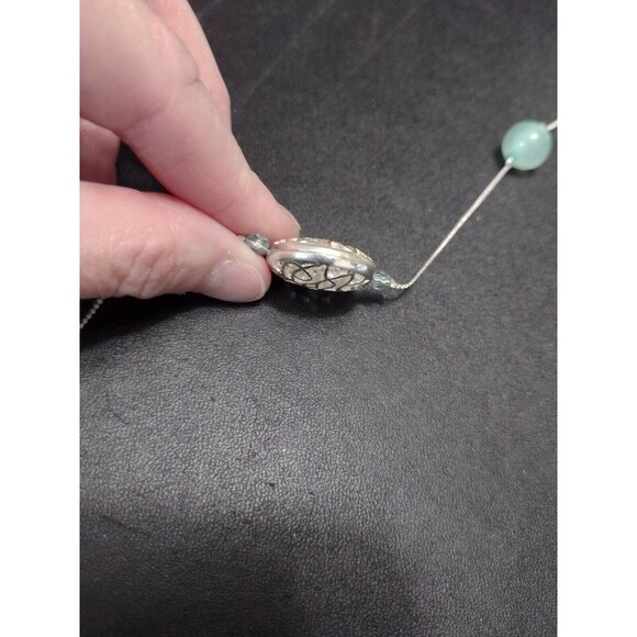 Silver tone and blue bead necklace 36" - Picture 5 of 12